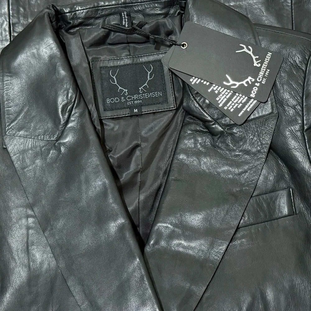 Bod & Christensen NWT Black Double Breasted Leather Blazer